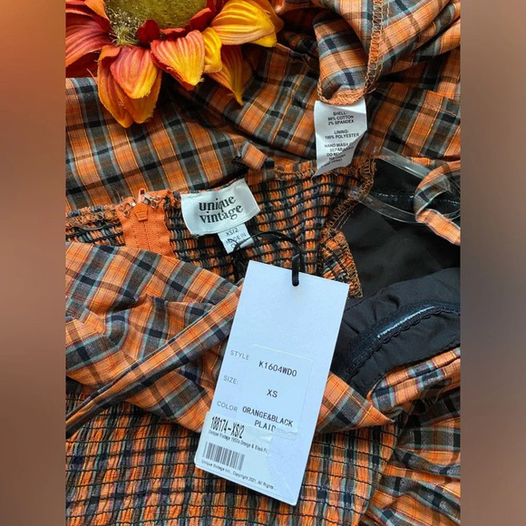 🦋B2G1🦋UNIQUE VINTAGE 50’s Orange & Black Plaid Shimmy & Shake Swing Dres… - Picture 10 of 12